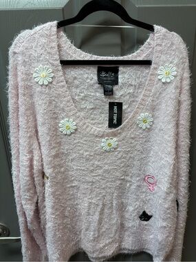 Hot Topic Plus size 5X Buffy the Vampire Slayer Willow sweater pink embroidered